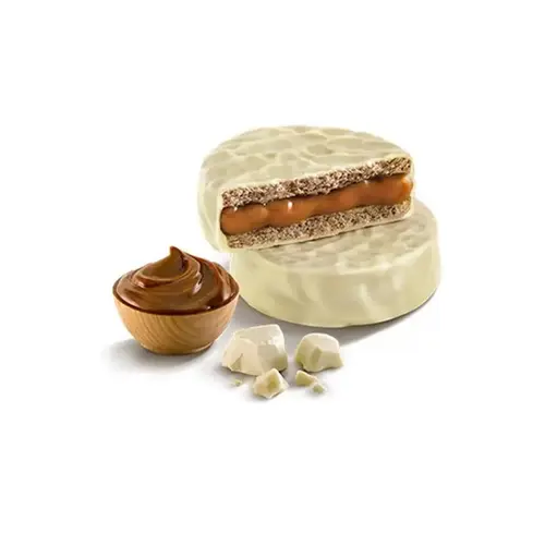 Kit com 2 Mini Alfajor de Chocolate Branco  + Cápsulas de Cappuccino com Doce de Leite C/10 unidades