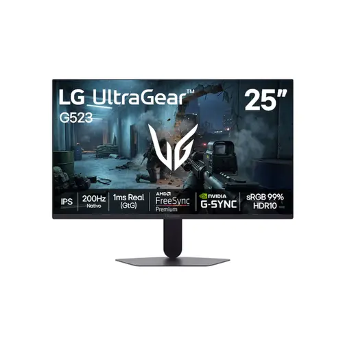 Monitor Gamer LG UltraGear 25" FHD IPS 200Hz 1ms HDR10 FreeSync Premium HDMI DP 25G523B-B.AWZM
