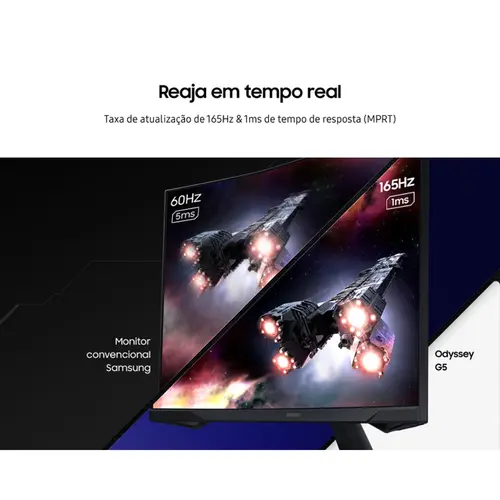 Monitor Gamer Curvo 32'' Samsung Odyssey G5  QHD HDR10 165Hz 1ms HDMI DP Freesync Pivot - LS32CG552ELMZD