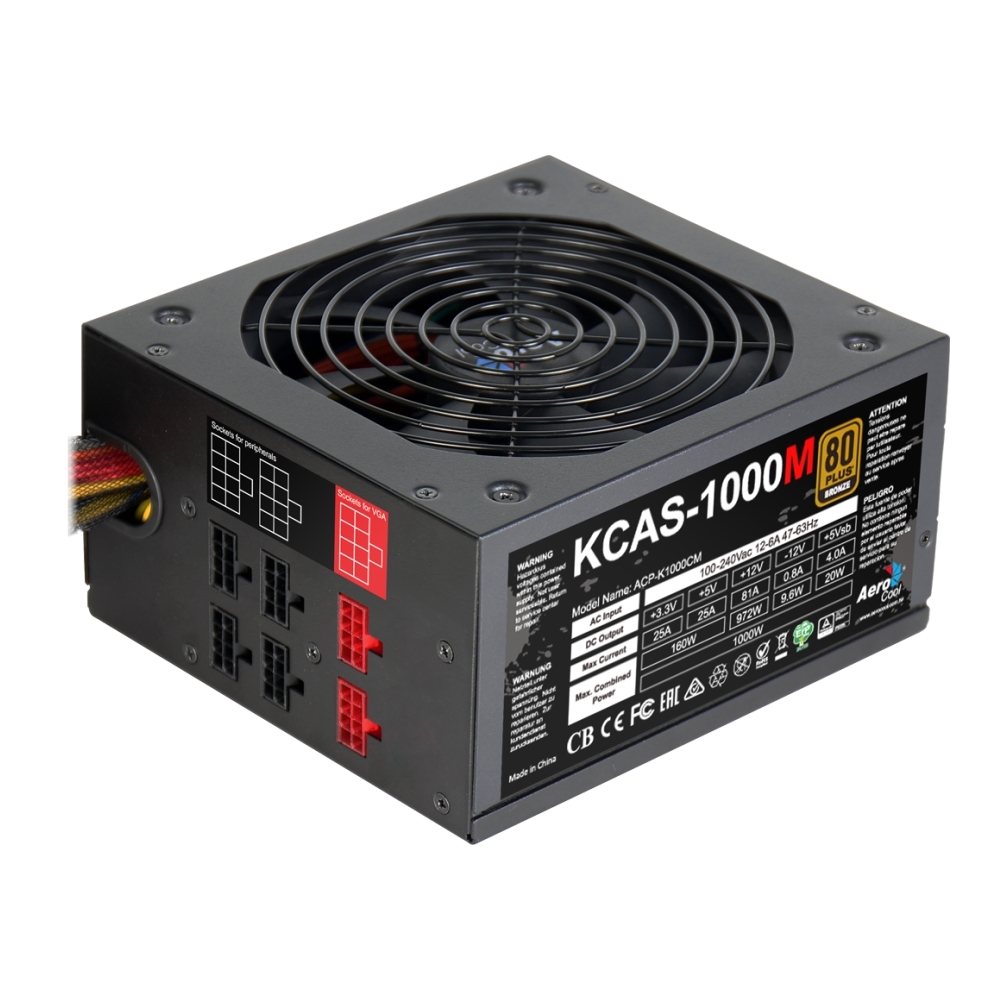 Fonte Aerocool 1000W KCAS 80 Plus Bronze Semi Modular KCAS-1000W