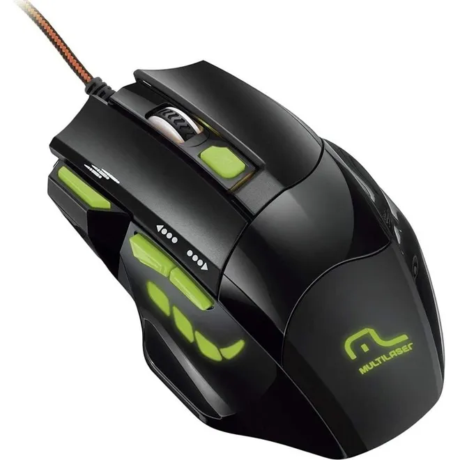 マウス Mouse Gamer Multilaser QuickFire 2400DPI Preto/Verde MO208
