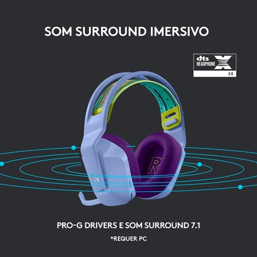 Headset Gamer Sem Fio Logitech G733 Lightspeed RGB 7.1 PS4 PC Lilas