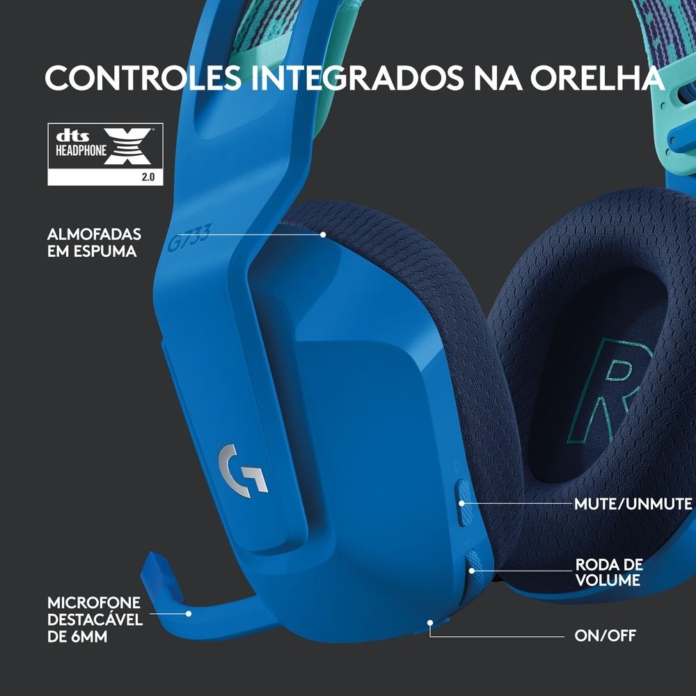 Headset Gamer Sem Fio Logitech G733 Lightspeed RGB 7.1 PS4 PC Azul